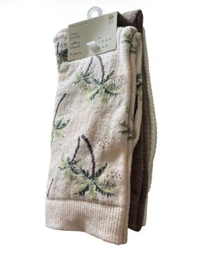 a new day Men's Crew Socks - Palm Print Cream, Green & Brown